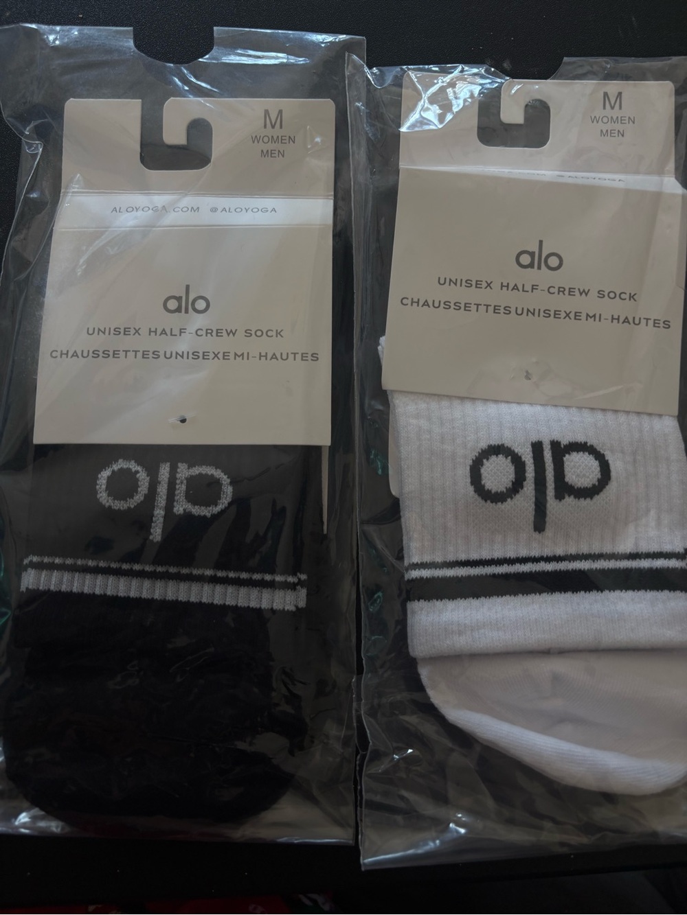ALO Yoga Unisex Half-Crew Socks - Black & White Pair